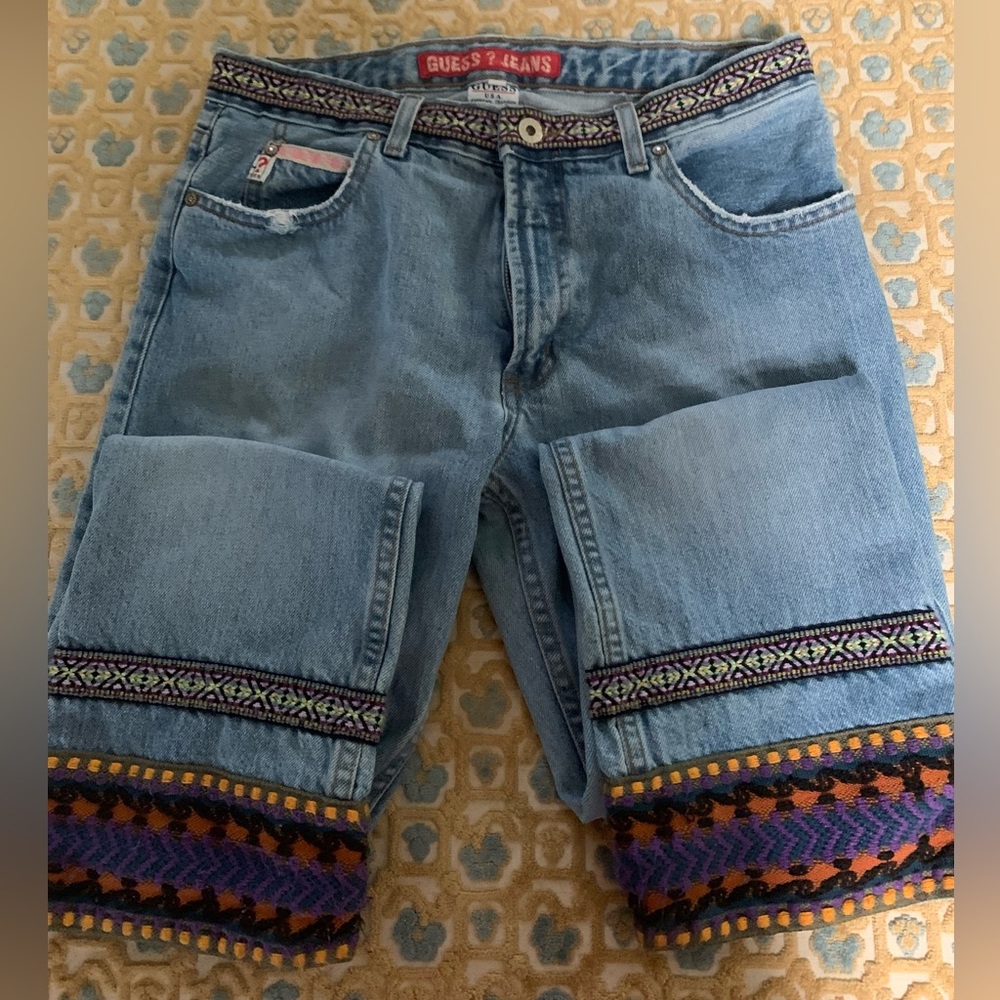 Vintage Guess jeans with unique tribal patterned. Size 29 made in the late 1980s